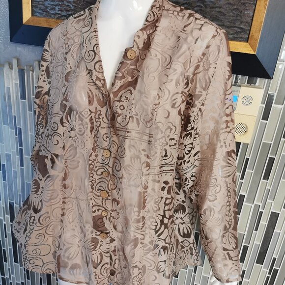 ROUGHRIDER by Circle T Women's Size2XL Beige Button Front Long Sleeve Blouse0314 - Picture 1 of 5